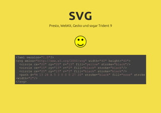 SVG
Presto, WebKit, Gecko und sogar Trident 9
<?xml version="1.0"?>
<svg xmlns="http://www.w3.org/2000/svg" width="40" hei...