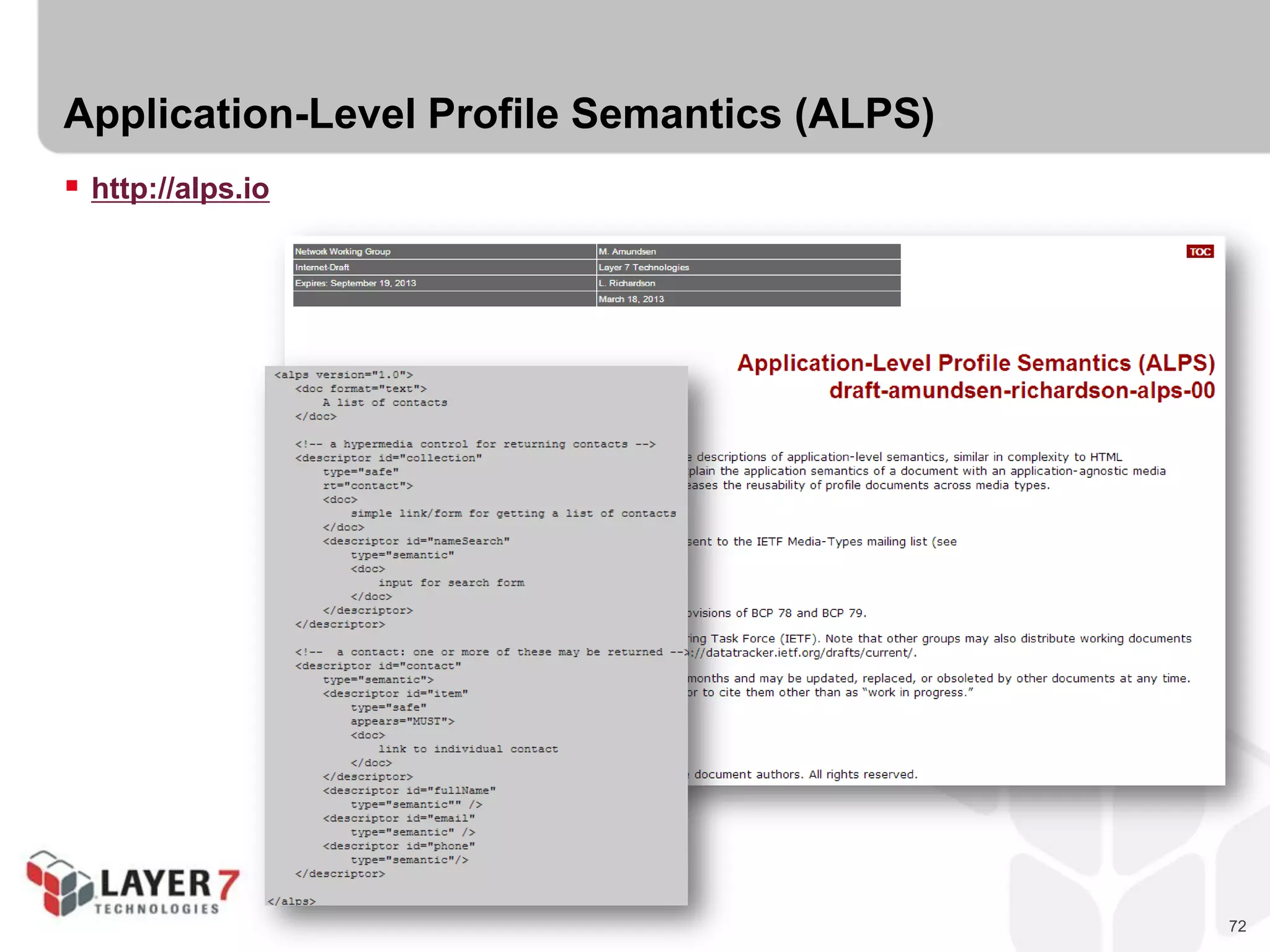 72
Application-Level Profile Semantics (ALPS)
 http://alps.io
 
