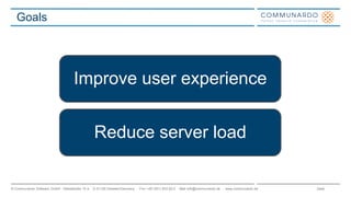 Seite© Communardo Software GmbH · Kleiststraße 10 a · D-01129 Dresden/Germany · Fon +49 (351) 833 82-0 · Mail info@communardo.de · www.communardo.de
Goals
Improve user experience
Reduce server load
 