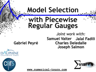 Gabriel Peyré
www.numerical-tours.com
Model Selection
with Piecewise
Regular Gauges
Samuel Vaiter
Charles Deledalle
Jalal Fadili
Joint work with:
Joseph Salmon
VISI N
 