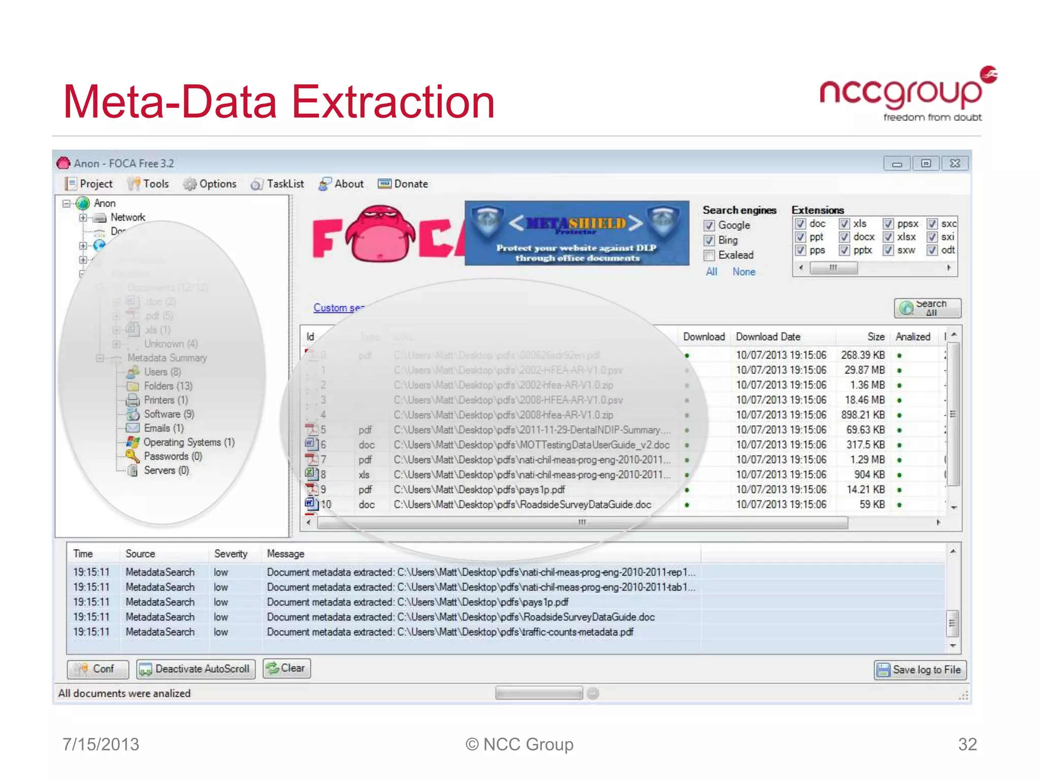 Meta-Data Extraction
7/15/2013 © NCC Group 32
 
