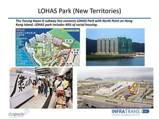 The Tseung Kwan O subway line connects LOHAS Park with North Point on Hong
Kong Island. LOHAS park includes 40% of social housing.
LOHAS Park (New Territories)
 