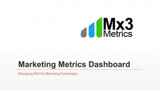 Marketing Metrics Dashboard
Managing ROI for Marketing Campaigns
 