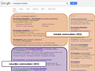 )
natuurlijke zoekresultaten (SEO)
betaalde zoekresultaten (SEA)
 