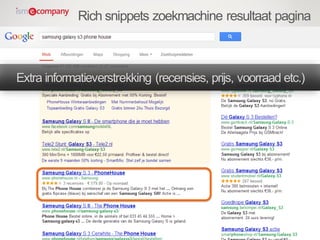 Rich snippets zoekmachine resultaat pagina
Extra informatieverstrekking (recensies, prijs, voorraad etc.)
 