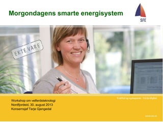 Morgondagens smarte energisystem
Workshop om velferdsteknologi
Nordfjordeid, 30. august 2013
Konsernsjef Terje Gjengedal
 