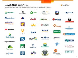 LUMISNOS CLIENTES
MAISDE85GRANDESEMPRESASUTILIZAMASSOLUÇÕESLUMIS
6
 
