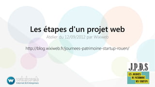 Les étapes d'un projet web
Atelier du 12/09/2013 par Wixiweb

http://blog.wixiweb.fr/journees-patrimoine-startup-rouen/

 