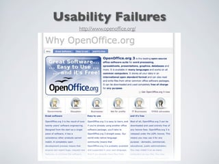 Usability Failures
http://www.openofﬁce.org/
 