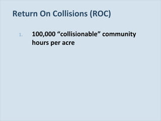 Return On Collisions (ROC)
1.

Slide 119

100,000 “collisionable” community
hours per acre

 