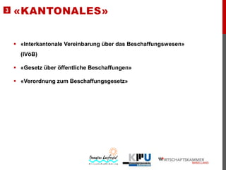 3

«KANTONALES»
 «Interkantonale Vereinbarung über das Beschaffungswesen»

(IVöB)
 «Gesetz über öffentliche Beschaffungen»
 «Verordnung zum Beschaffungsgesetz»

 