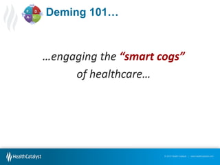 Deming  101…

…engaging  the  “smart  cogs”  
of healthcare…  

© 2012 Health Catalyst | www.healthcatalyst.com

 