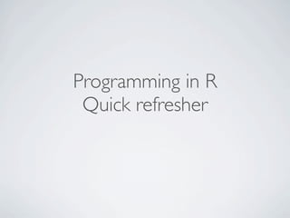 Programming in R
Quick refresher

 