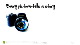 Every picture tells a story
© Jonathan Hazell Scottish Branch seminar 31/10/13 Page 66
http://supermother.files.wordpress.com/2011/05/the-photographer-fin.jpg
 