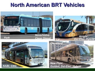 North American BRT Vehicles

York

NABI, CNG

Nova/Volvo
Clean Diesel

LV
Cleveland

LA

Wright ,
Dsl-Elec. Hybrid
Las Vegas

New Flyer,
Guided, Dsl-Elec. Hybrid

36

 