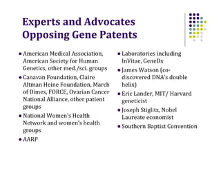 Legal Issues Raised by Genetic Testing: Genetic Discrimination and Gene Patents Slide 18