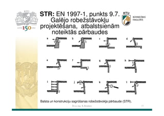 STR: EN 1997-1, punkts 9.7.
Galējo robežstāvokļu
projektēšana, atbalstsienām
noteiktās pārbaudes

Balsta un konstrukciju sagrūšanas robežstāvokļa pārbaude (STR).
Dr.sc.ing. K.Bondars

17

 