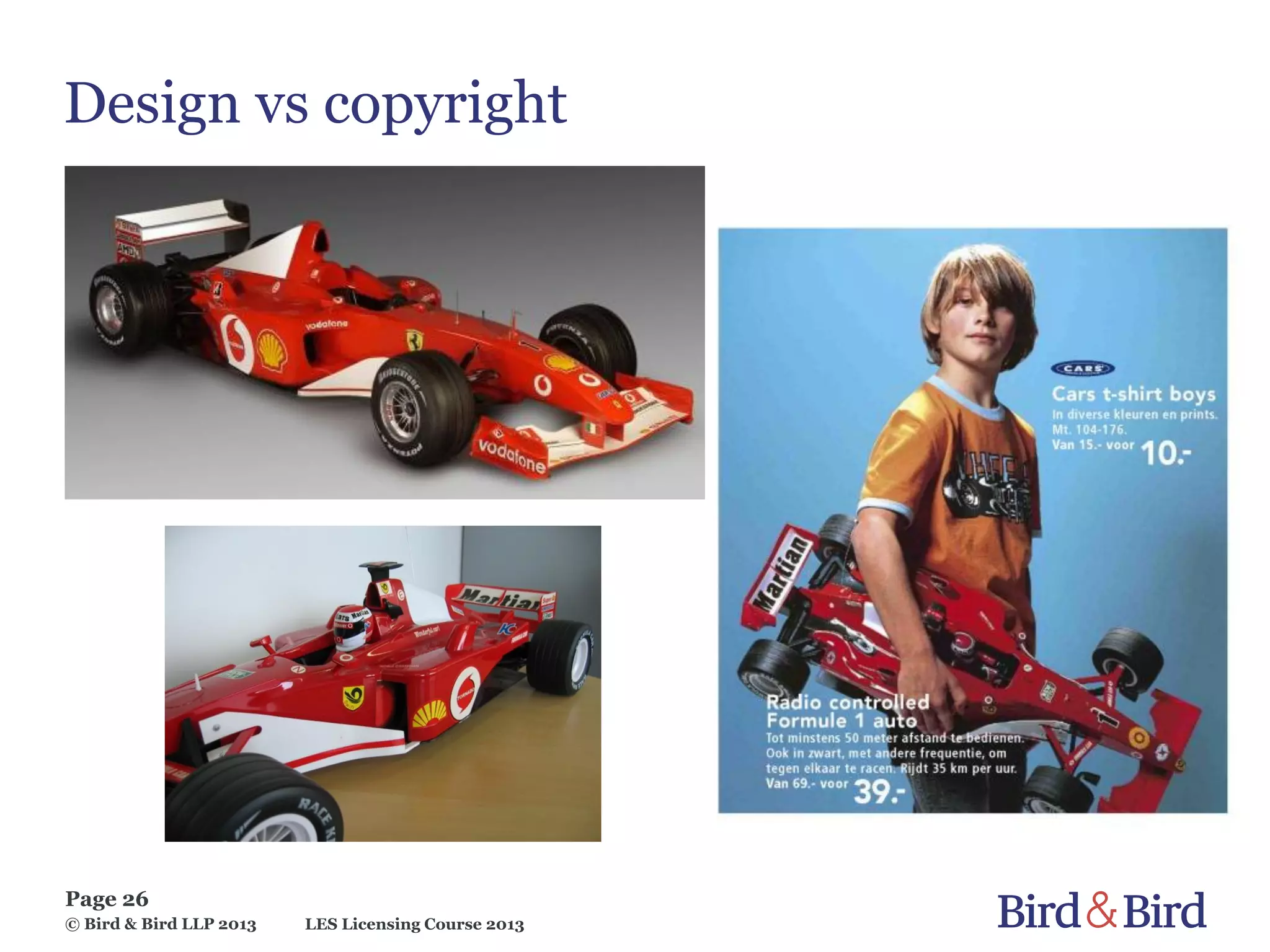 LES Licensing Course 2013
Page 26
© Bird & Bird LLP 2013
Design vs copyright
 
