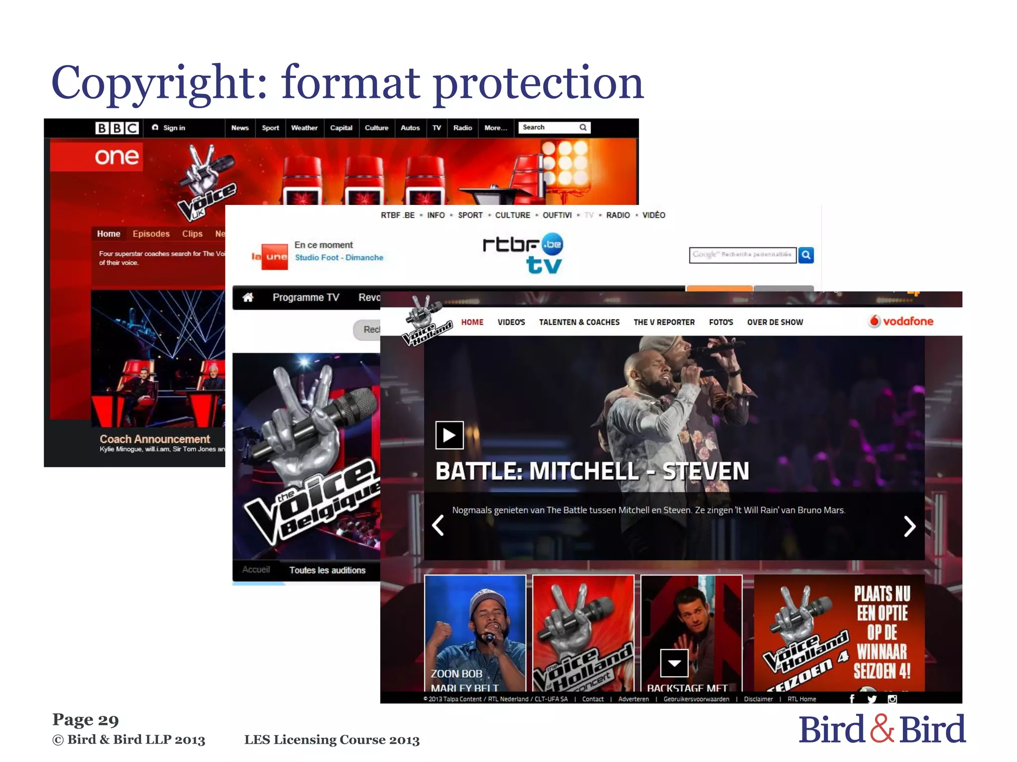 LES Licensing Course 2013
Page 29
© Bird & Bird LLP 2013
Copyright: format protection
 