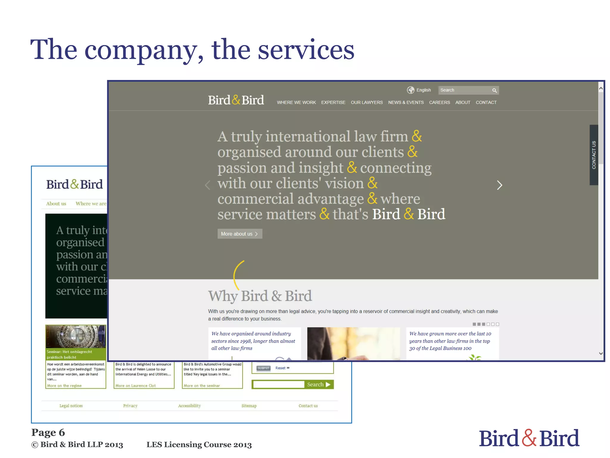 LES Licensing Course 2013
Page 6
© Bird & Bird LLP 2013
The company, the services
 