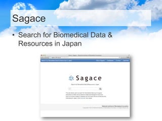 Sagace
• Search for Biomedical Data &
Resources in Japan

 