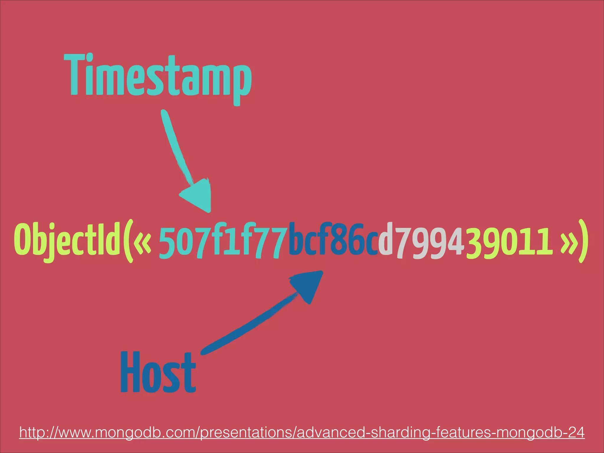 Timestamp
ObjectId(« 507f1f77bcf86cd799439011 »)

Host
http://www.mongodb.com/presentations/advanced-sharding-features-mongodb-24

 