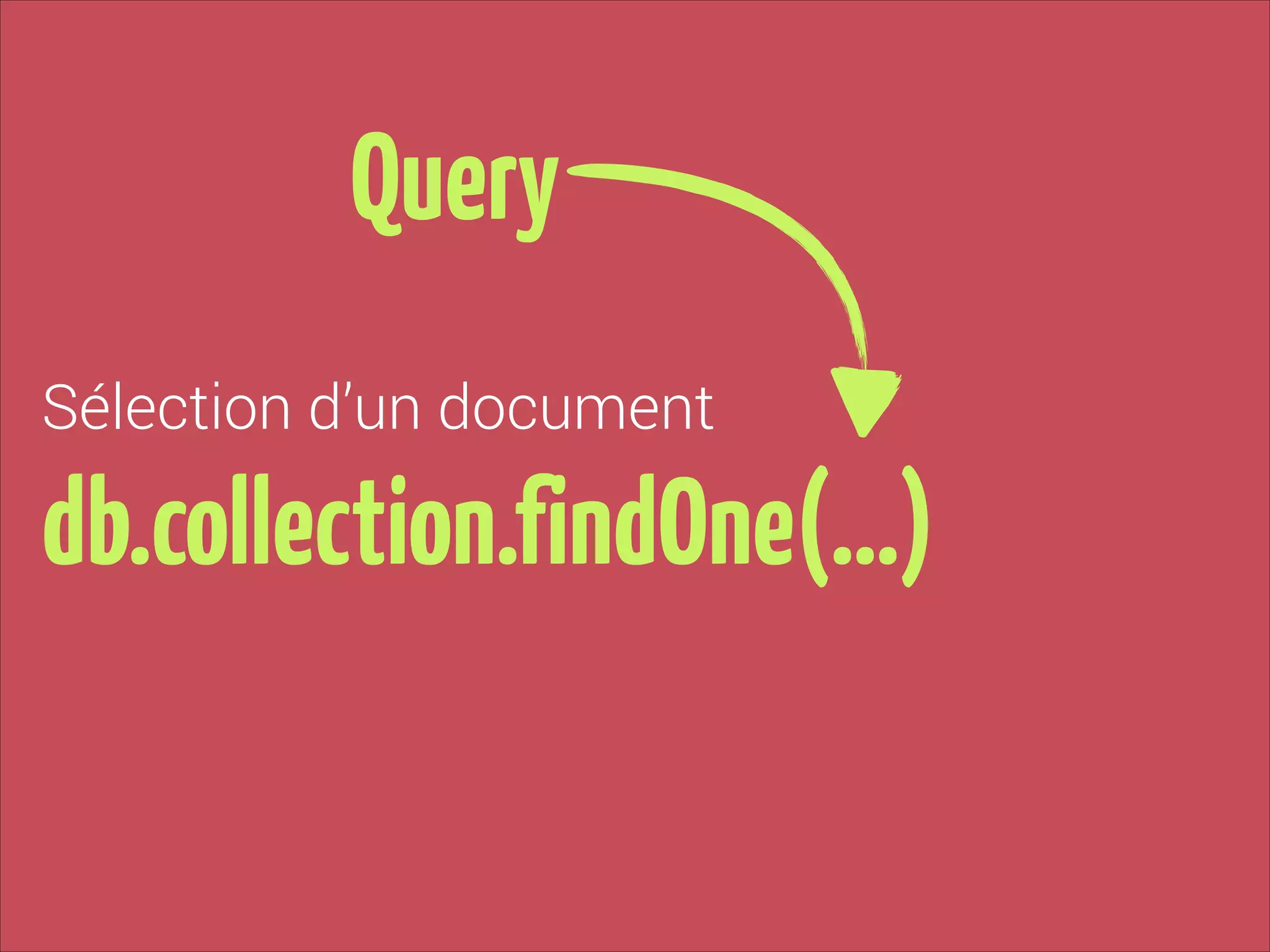 Query
Sélection d’un document

db.collection.findOne(…)

 