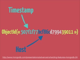 Timestamp
ObjectId(« 507f1f77bcf86cd799439011 »)

Host
http://www.mongodb.com/presentations/advanced-sharding-features-mongodb-24

 