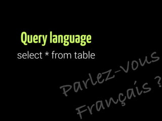 Query language

s
u
o
v
z
e
l
?
r
a
s
i
P
a
ç
n
a
r
F

select * from table

 