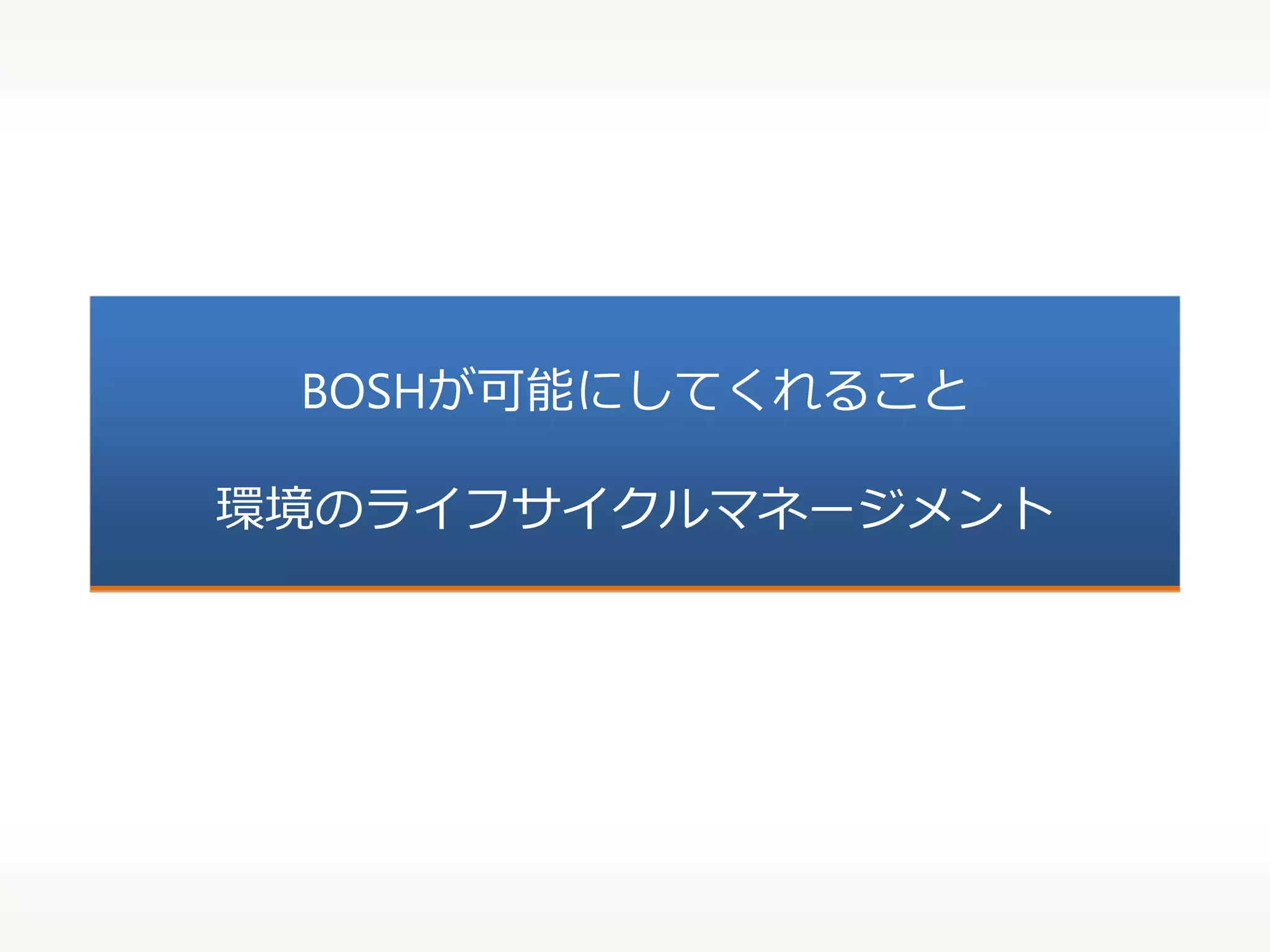 BOSHが可能にしてくれること
環境のライフサイクルマネージメント

 