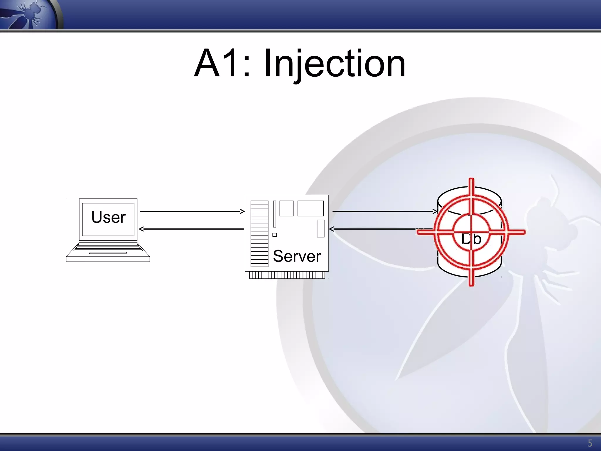 A1: Injection

User
Server

Db

5

 