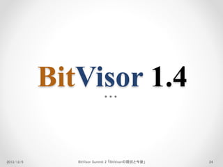 BitVisor 1.4 
2013/12/6 BitVisor Summit 2 「BitVisorの現状と今後」24 
 