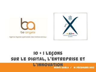 10 + 1 leçons
sur le digital, l’entreprise et l’innovation
HERVE KABLA / 16 décembre 2013

 