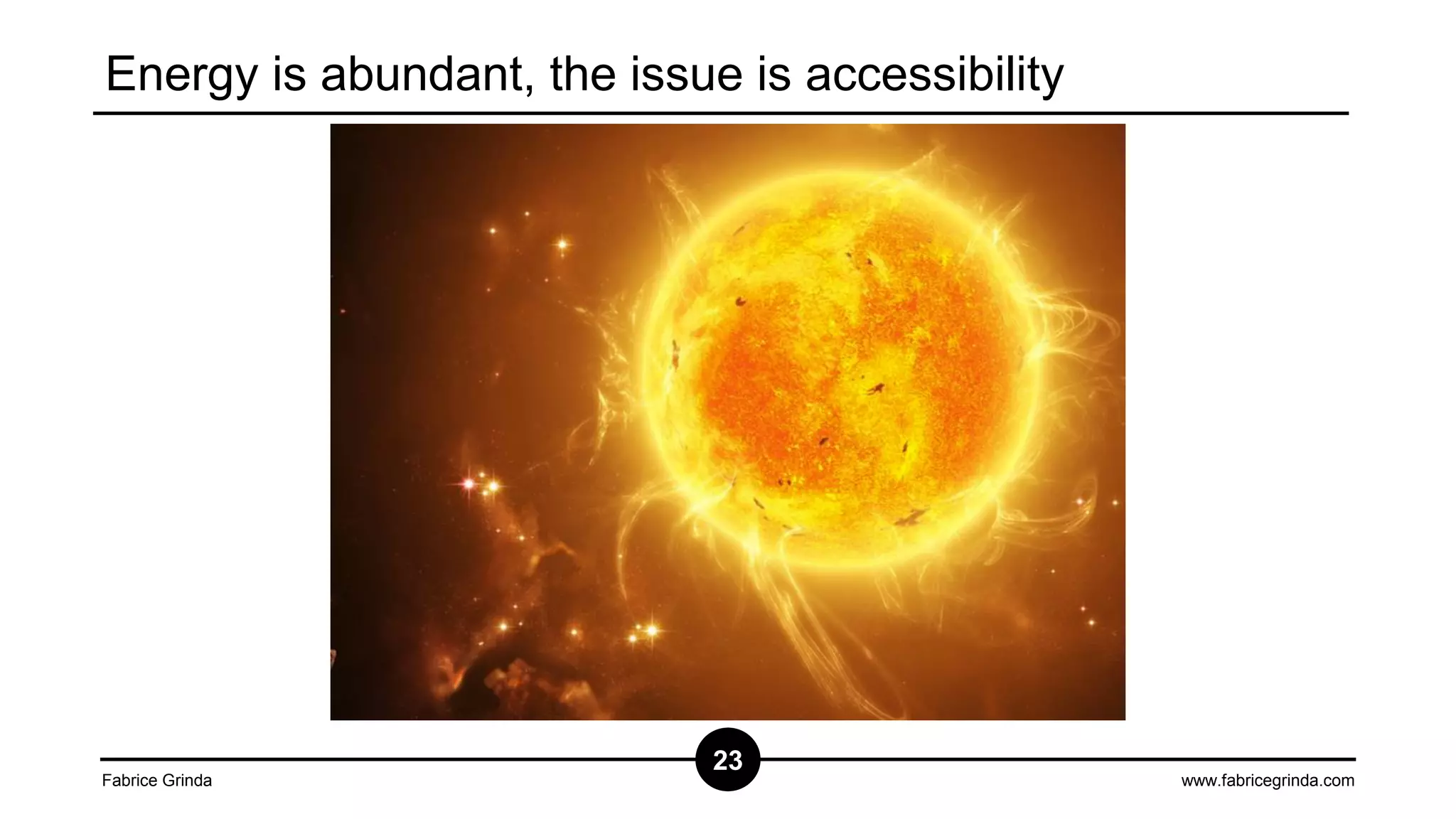 Energy is abundant, the issue is accessibility

Fabrice Grinda

23

www.fabricegrinda.com

 