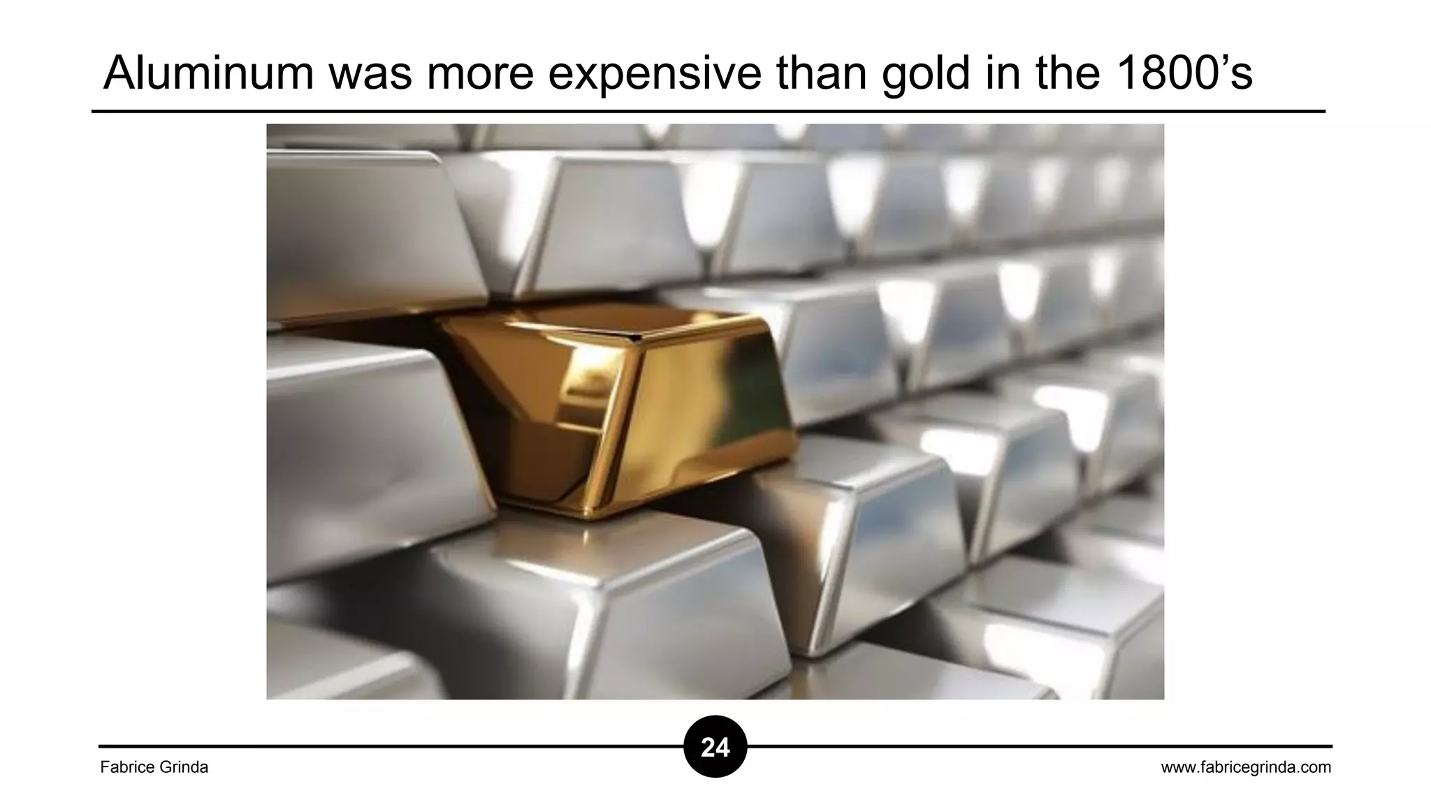 Aluminum was more expensive than gold in the 1800’s

Fabrice Grinda

24

www.fabricegrinda.com

 