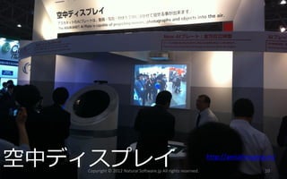 空中ディスプレイ
   Copyright © 2012 Natural Software.jp All rights reserved.
                                                               http://aerialimaging.tv/
                                                                                   10
 