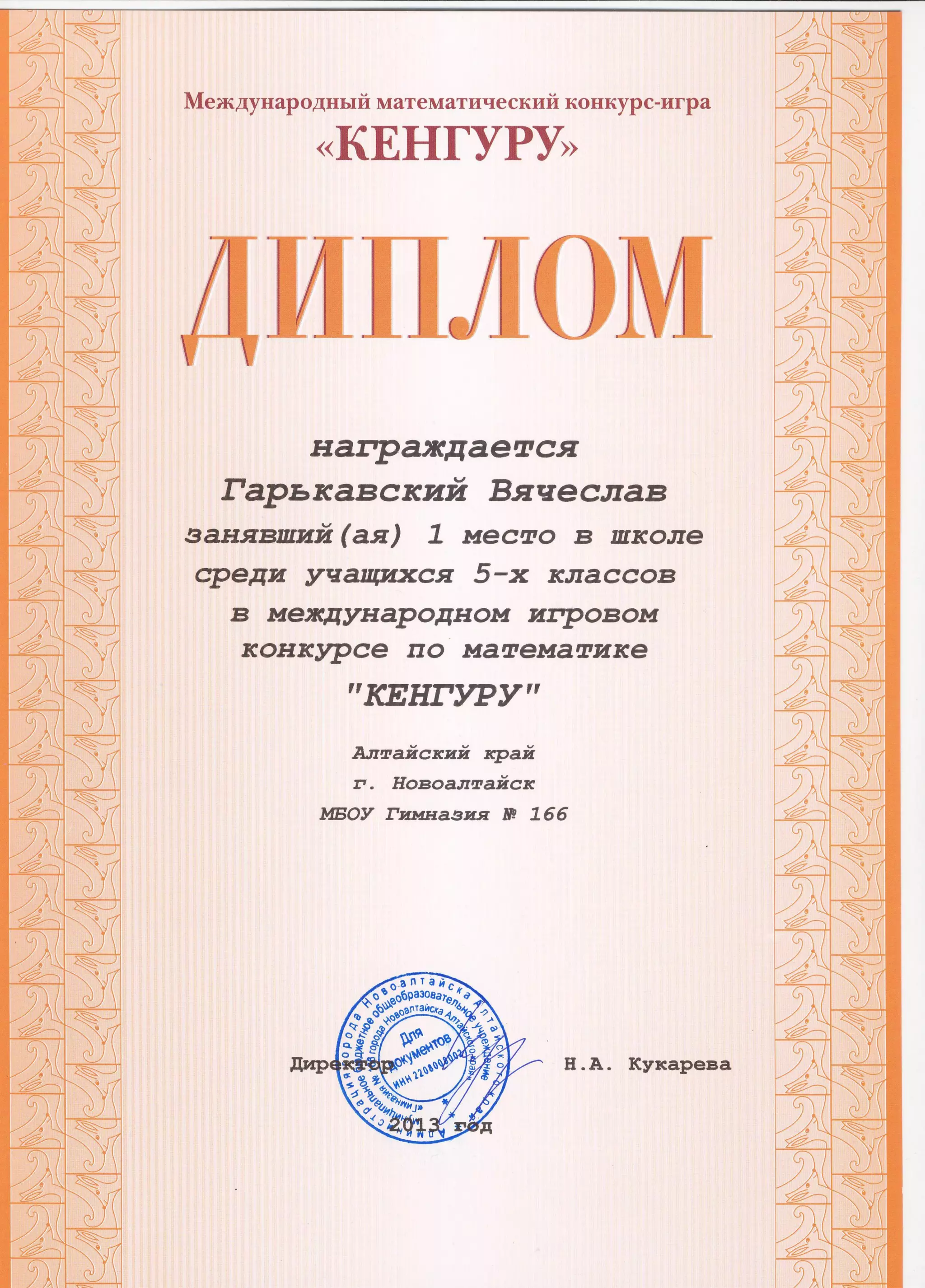 кенгуру 2013 дипломы