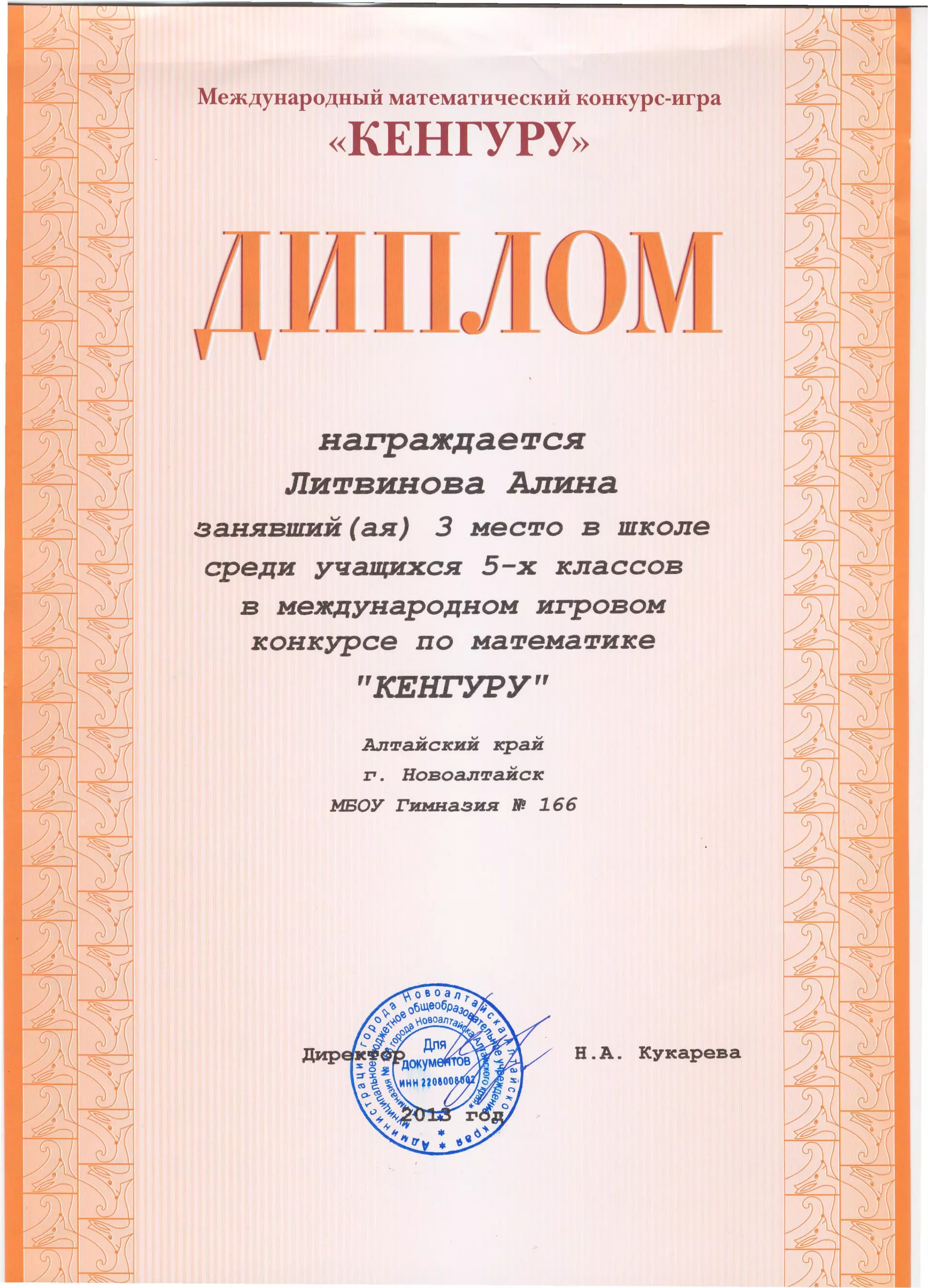 кенгуру 2013 дипломы