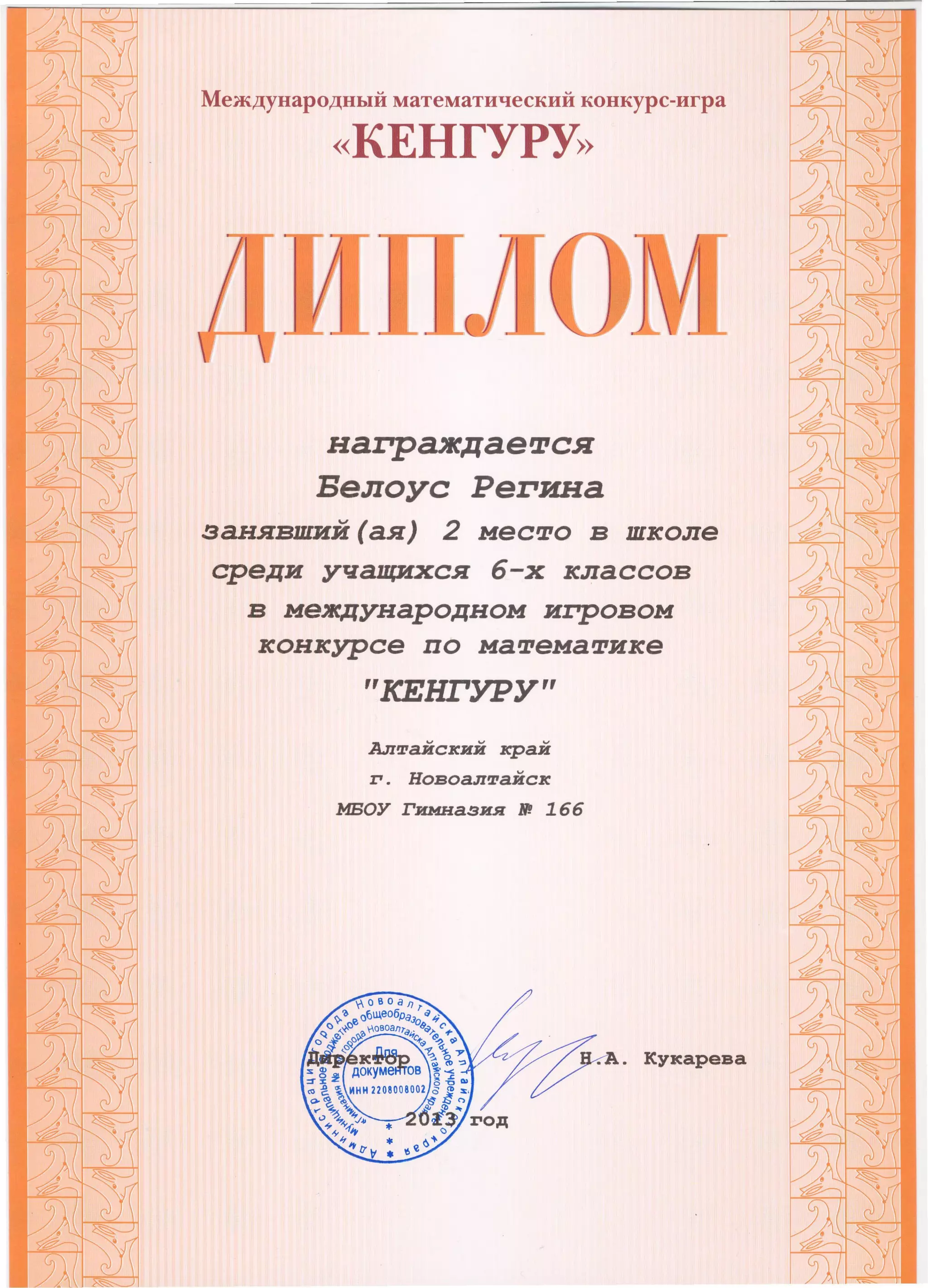 кенгуру 2013 дипломы