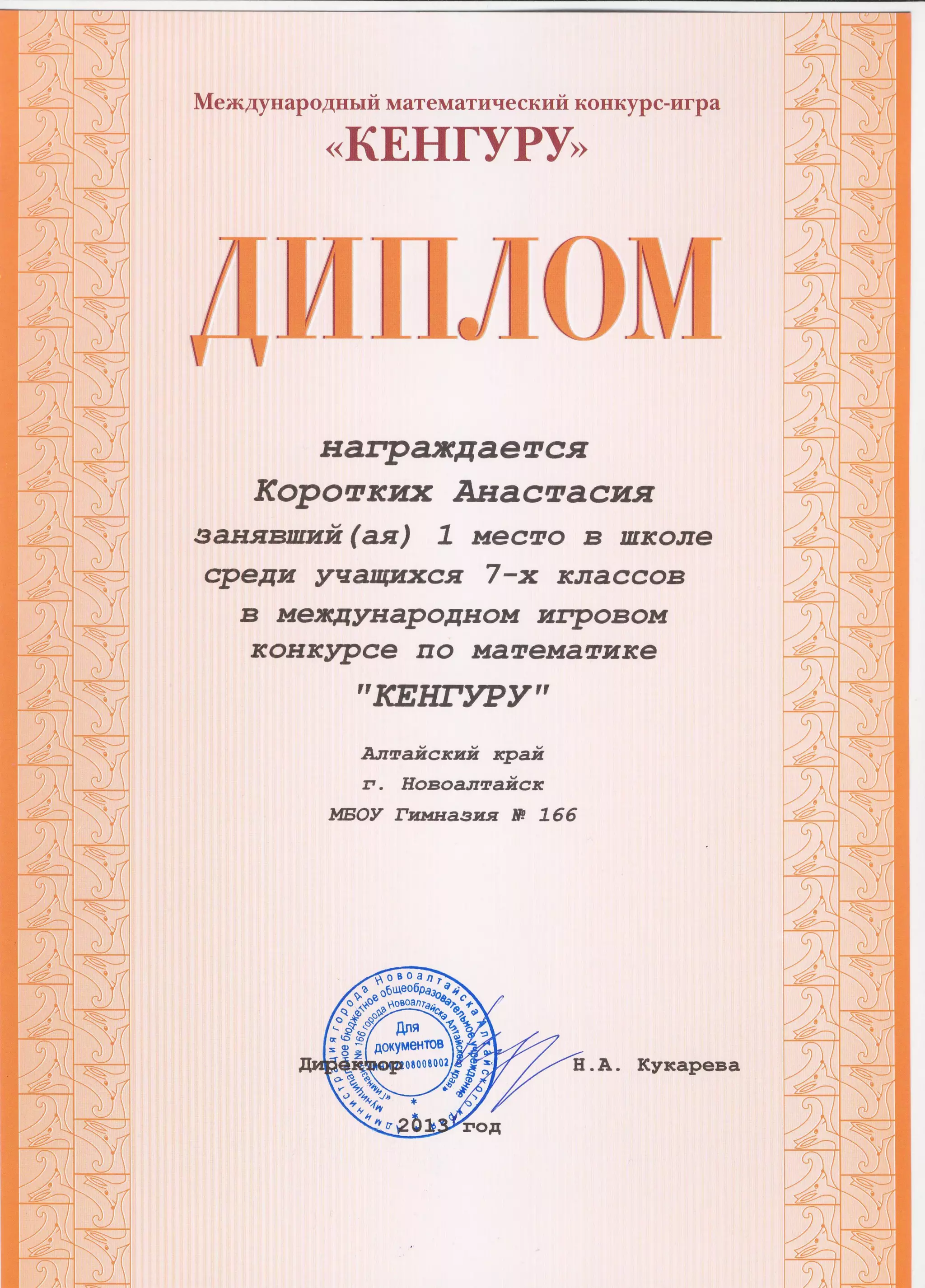 кенгуру 2013 дипломы