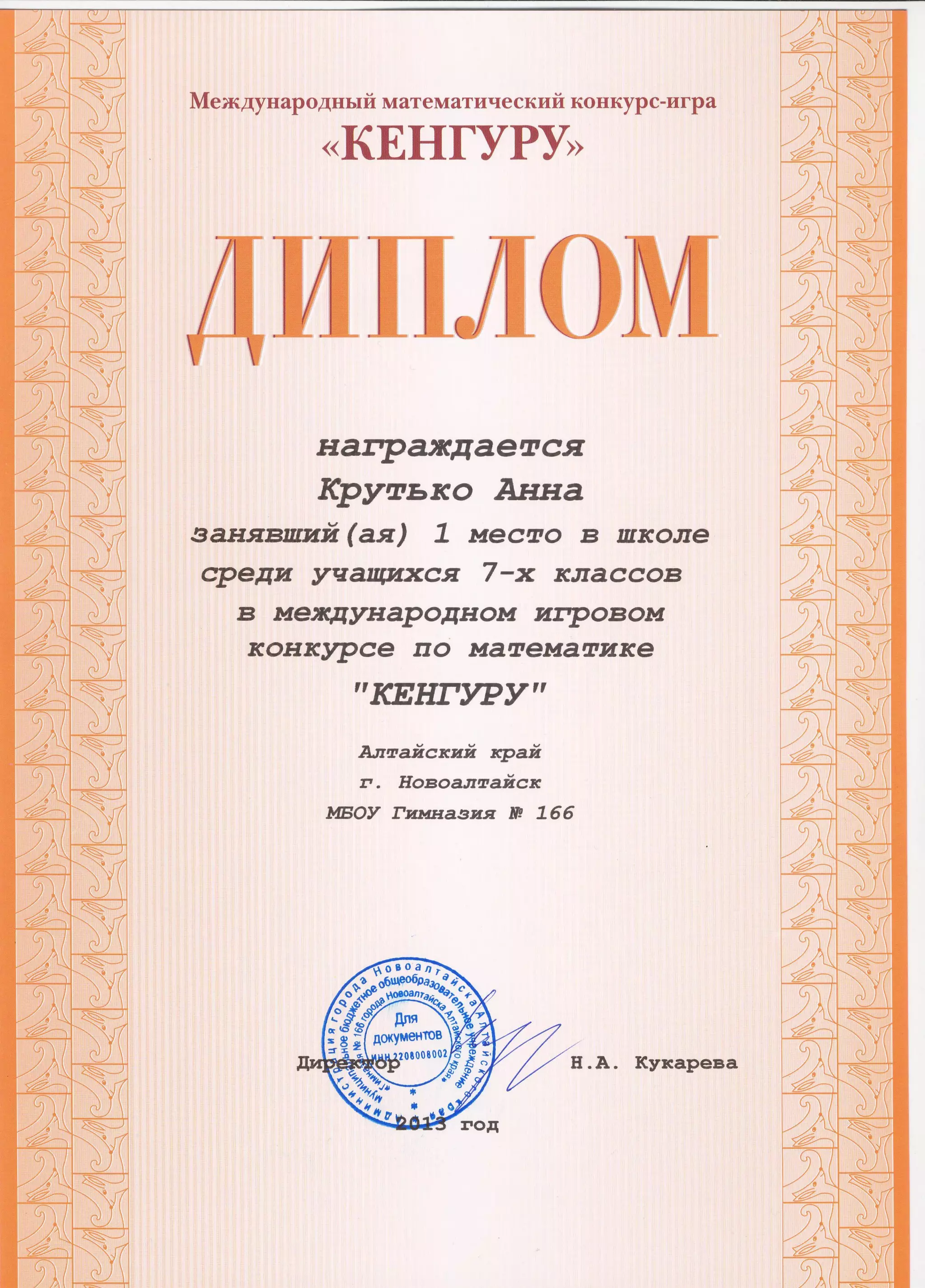 кенгуру 2013 дипломы