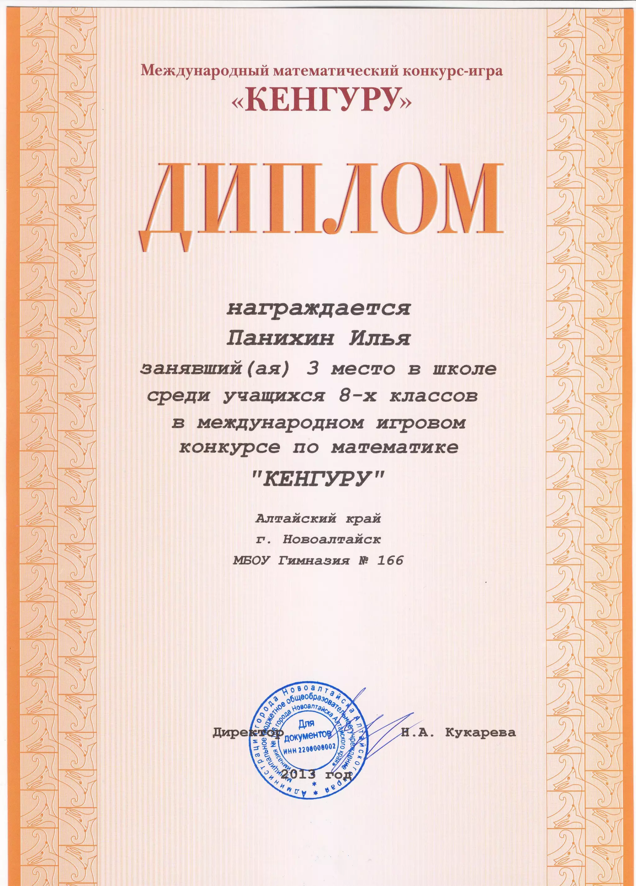 кенгуру 2013 дипломы