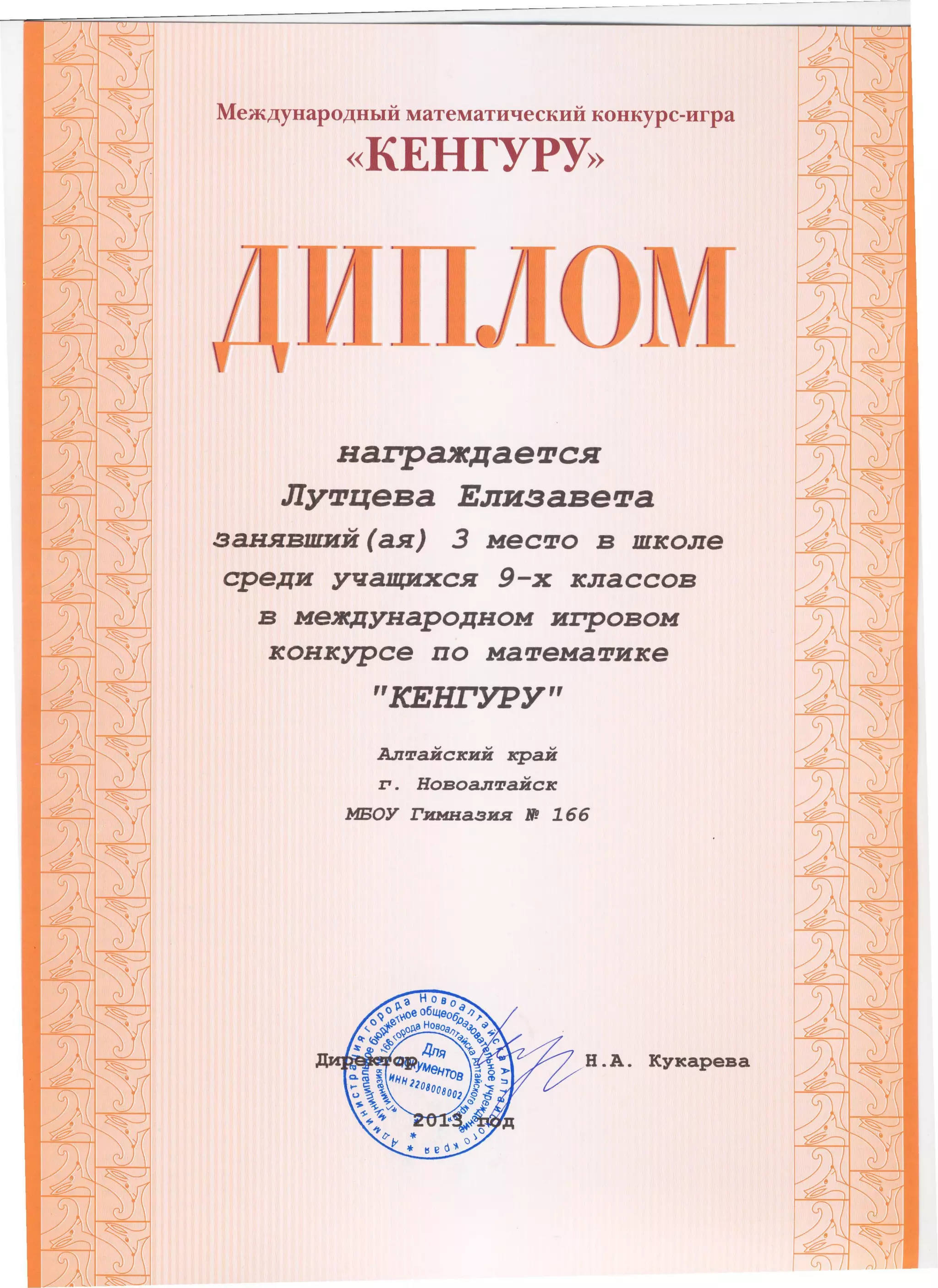 кенгуру 2013 дипломы