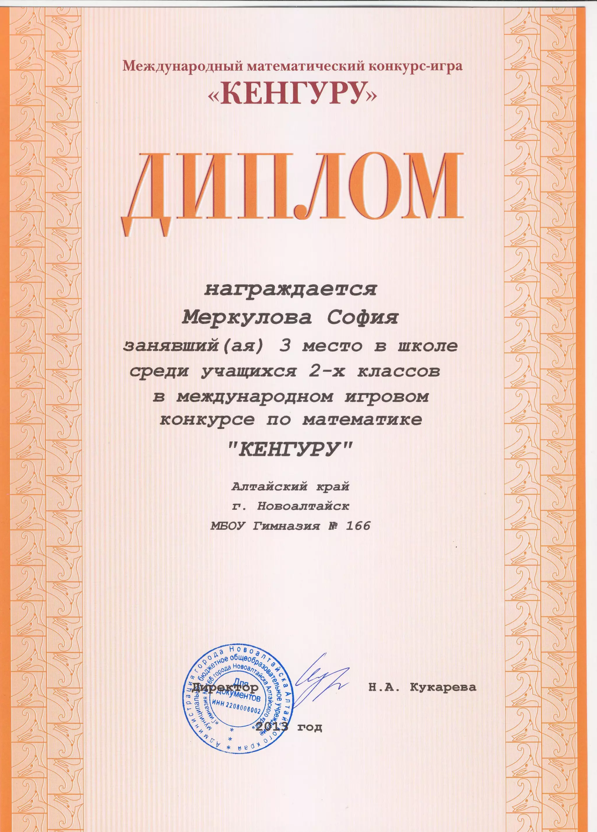 кенгуру 2013 дипломы