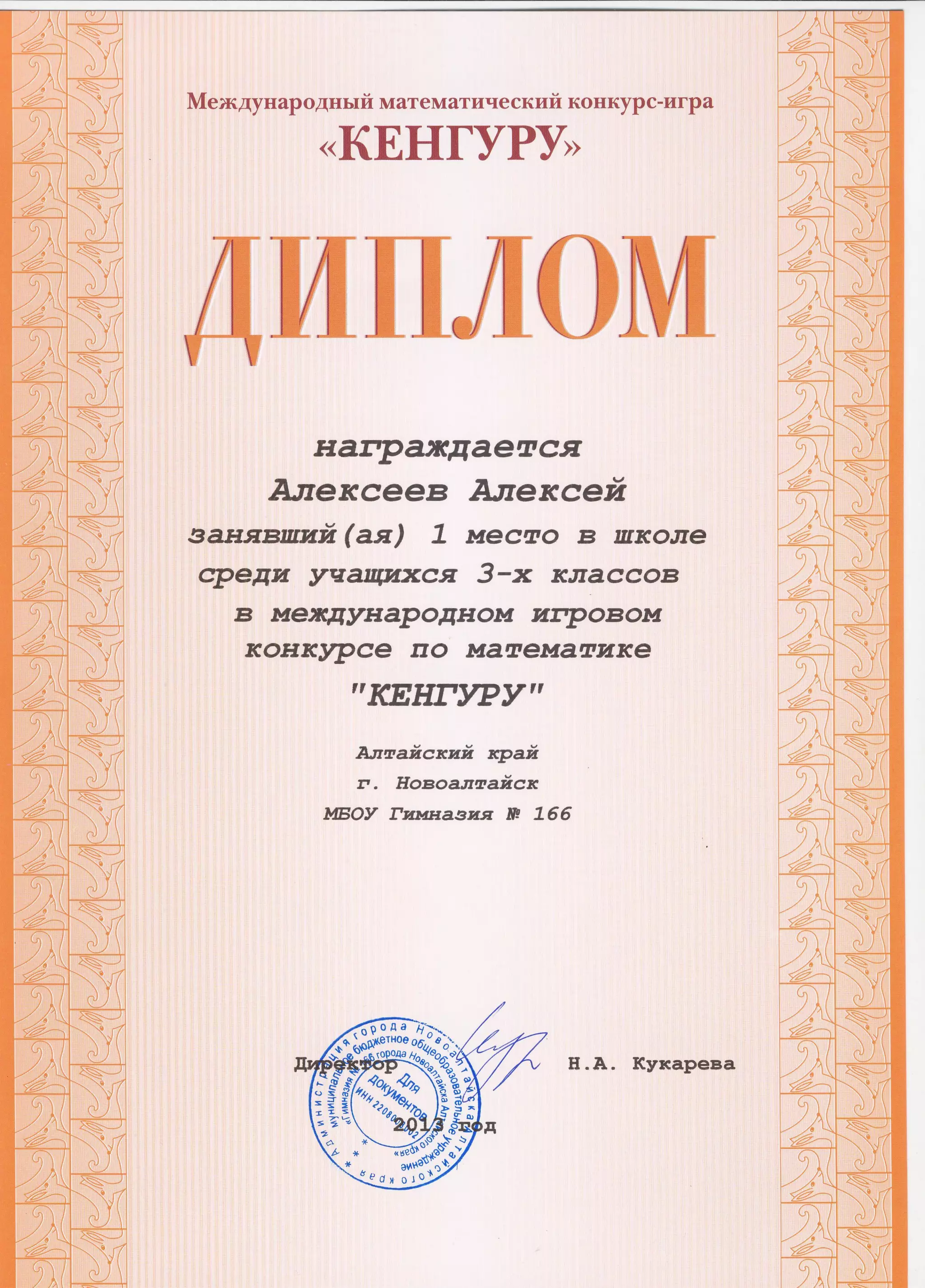 кенгуру 2013 дипломы