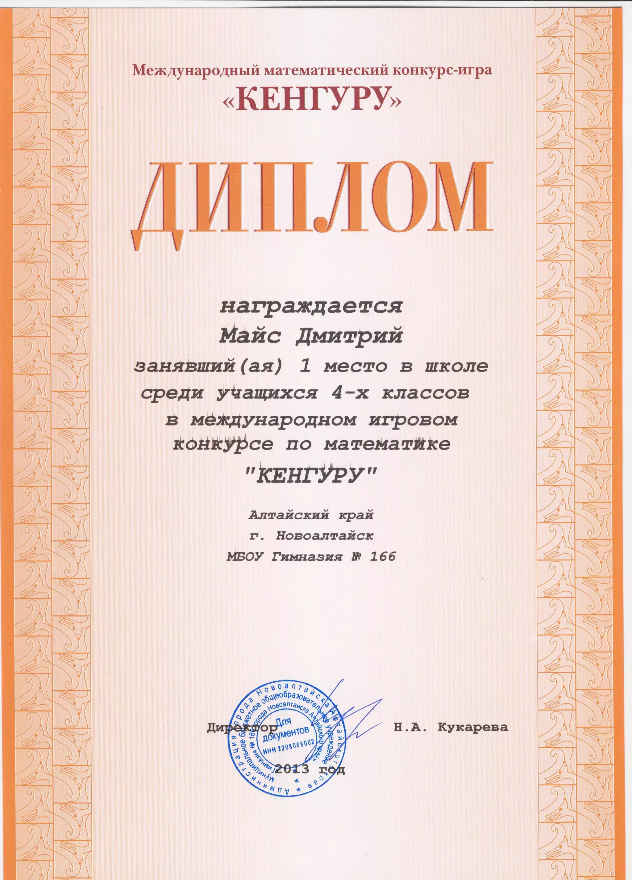 кенгуру 2013 дипломы