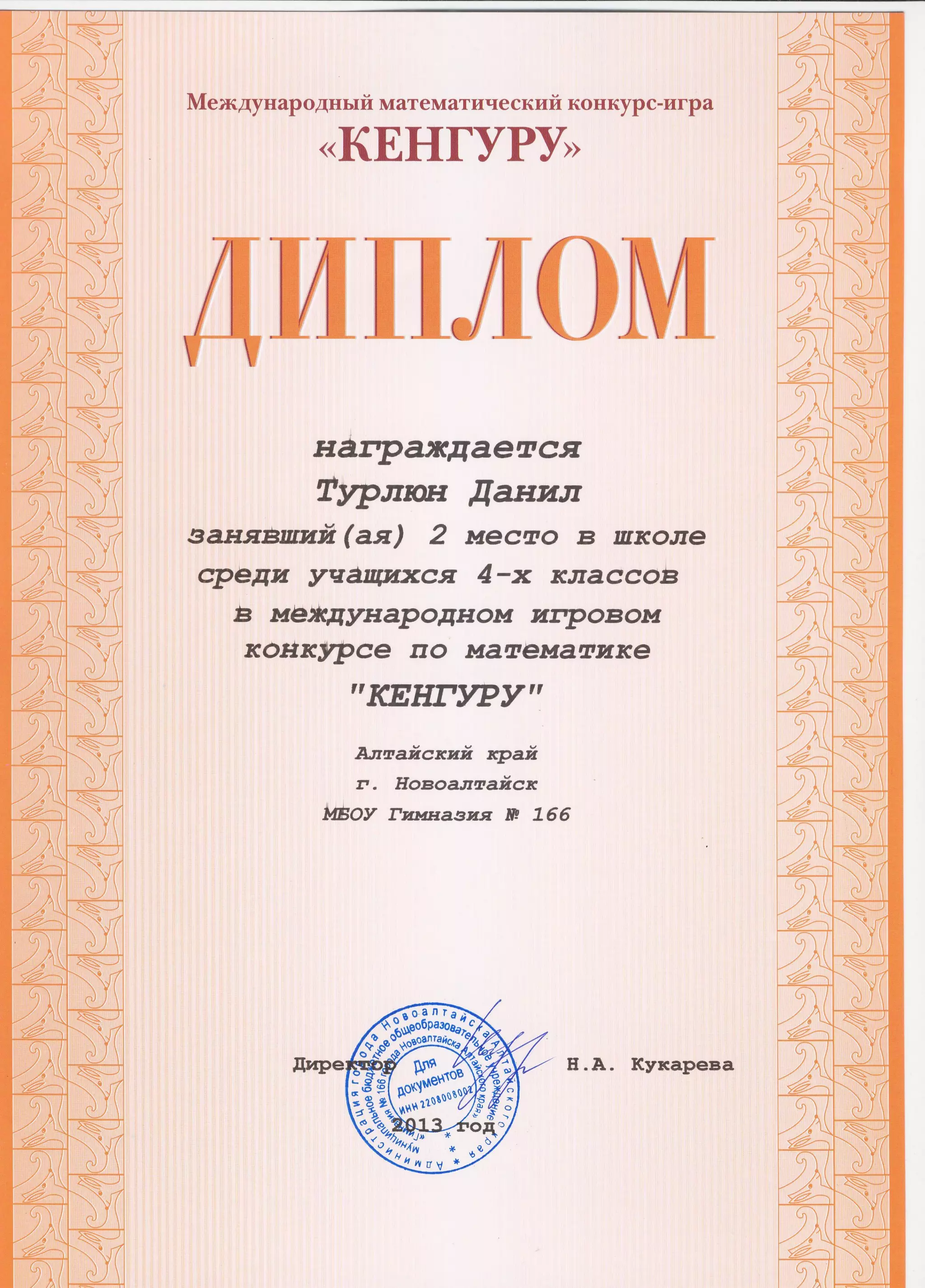 кенгуру 2013 дипломы