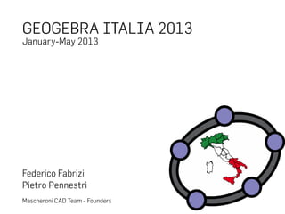 GEOGEBRA ITALIA 2013
January-May 2013
Federico Fabrizi
Pietro Pennestrì
Mascheroni CAD Team - Founders
 