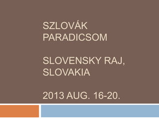 SZLOVÁK
PARADICSOM
SLOVENSKY RAJ,
SLOVAKIA
2013 AUG. 16-20.
 