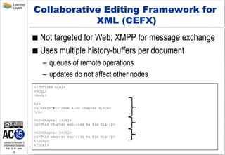 Learning
Layers

Collaborative Editing Framework for
XML (CEFX)
  Not

targeted for Web; XMPP for message exchange
  Use...